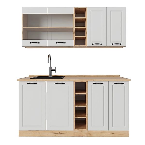 Vicco R-Line Singleküche Weiß Landhaus/Goldkraft Eiche 160 cm AP Eiche ohne günstig online kaufen