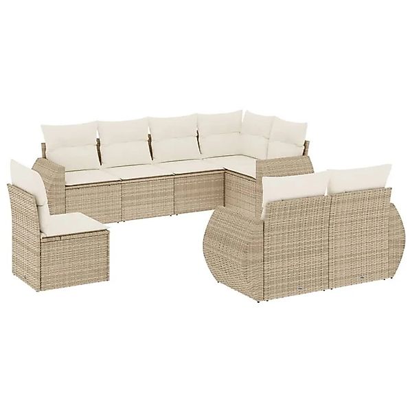 vidaXL 8-Tlg Garten-Sofagarnitur mit Kissen Beige Poly Rattan 3221637 günstig online kaufen