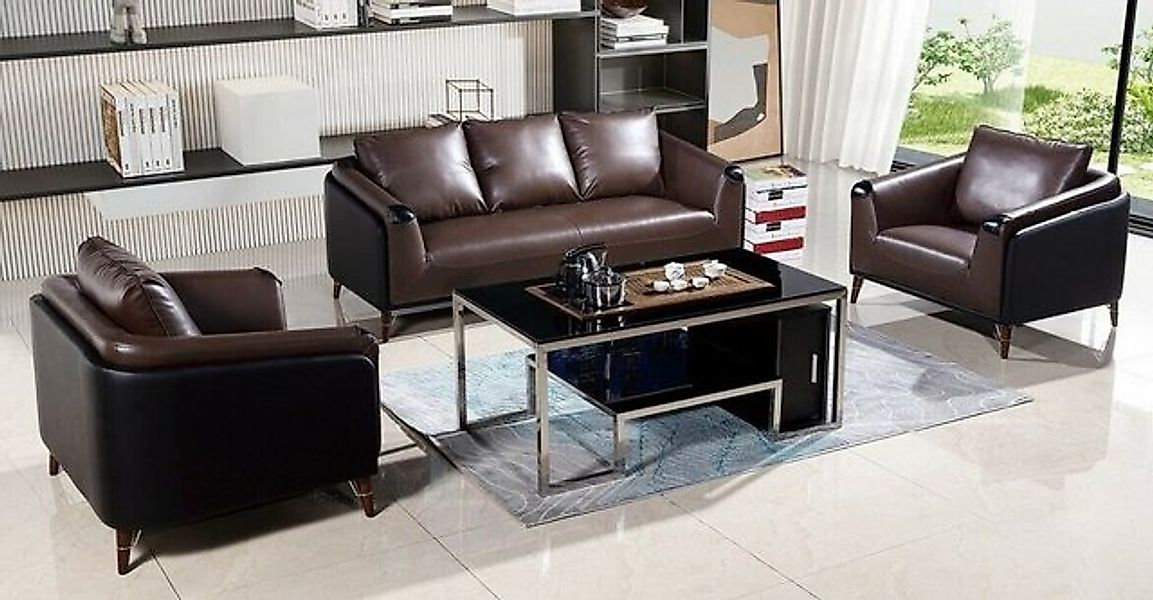 JVmoebel Sofa Sofagarnitur 3+1+1 Sitzer Ledersofa Wohnlandschaft Garnitur D günstig online kaufen