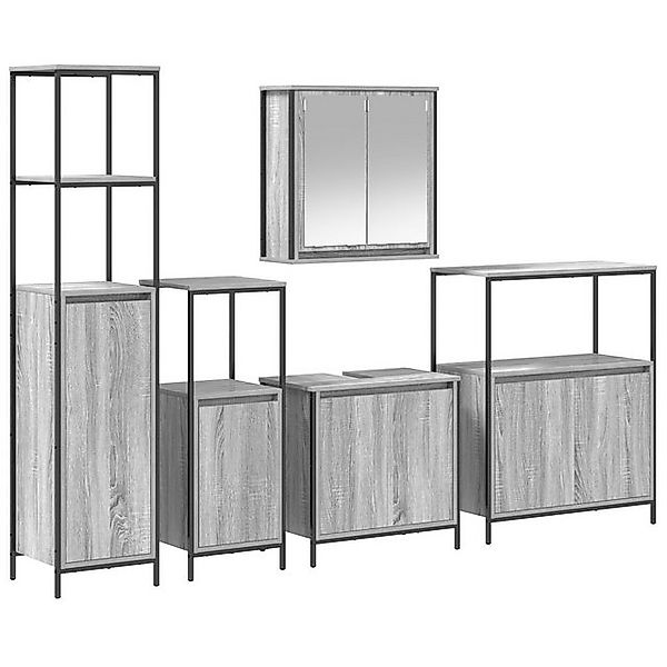 vidaXL Badezimmerspiegelschrank 5-teiliges Badezimmermöbel Set aus grauem S günstig online kaufen