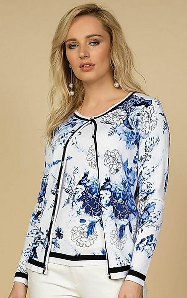 Passioni 2-in-1-Strickjacke in Blau mit floralem Print und Streifen Abschlu günstig online kaufen