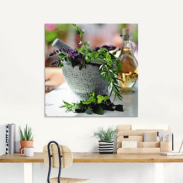 Artland Glasbild Gesunder Kräutermix im Mörser, günstig online kaufen
