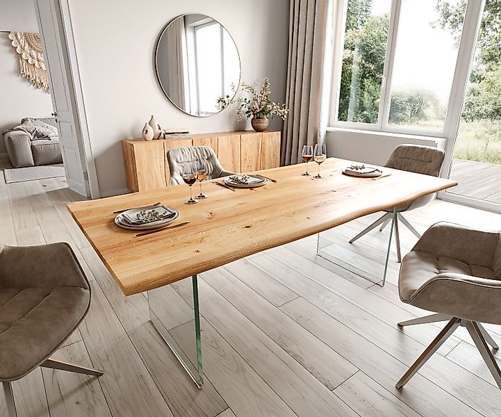 Esstisch Edge 200x100x2,5 Eiche Natur Glas Live-Edge günstig online kaufen