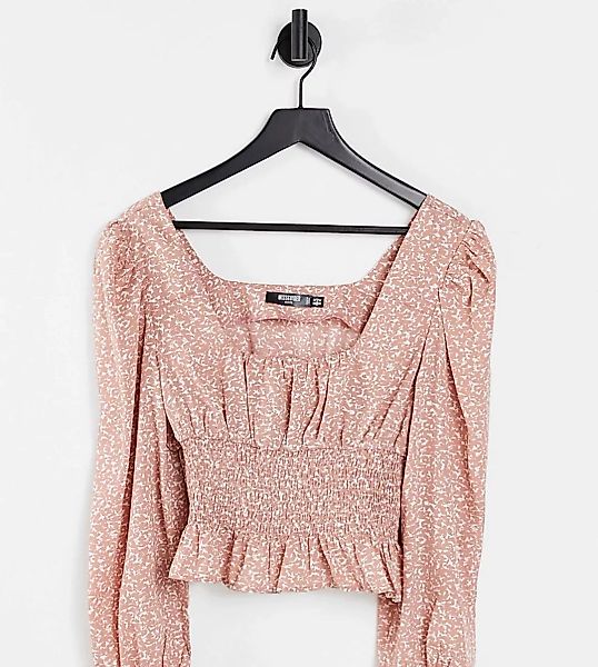 Missguided Petite – Bluse mit gesmokten Details und Puffärmeln in Rosa günstig online kaufen