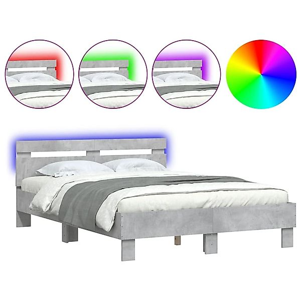 vidaXL Bettgestell mit Kopfteil LED-Beleuchtung Betongrau 120x190 cm 320757 günstig online kaufen