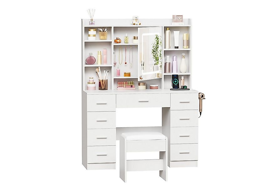 BEWISHOME Schminktisch mit Türspiegel und Steckdosen, 9 Schubladen, LED-Bel günstig online kaufen