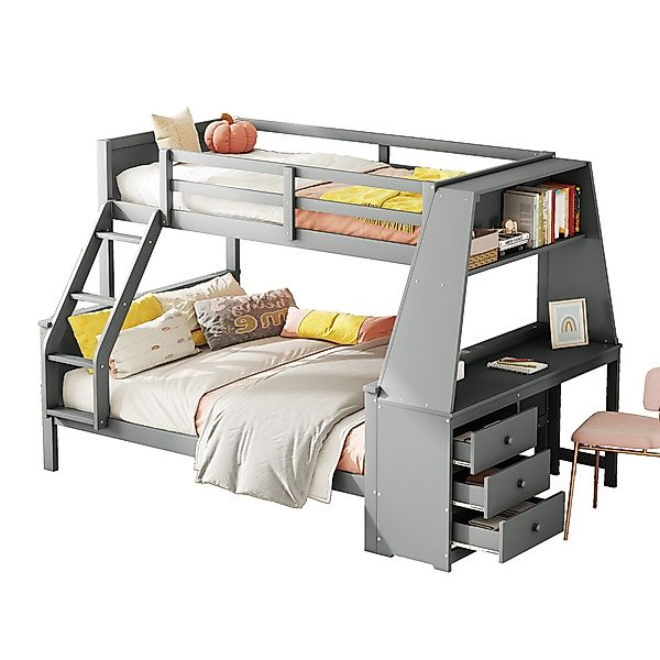 SOFTWEARY Etagenbett mit 2 Liegeflächen, Schreibtisch günstig online kaufen