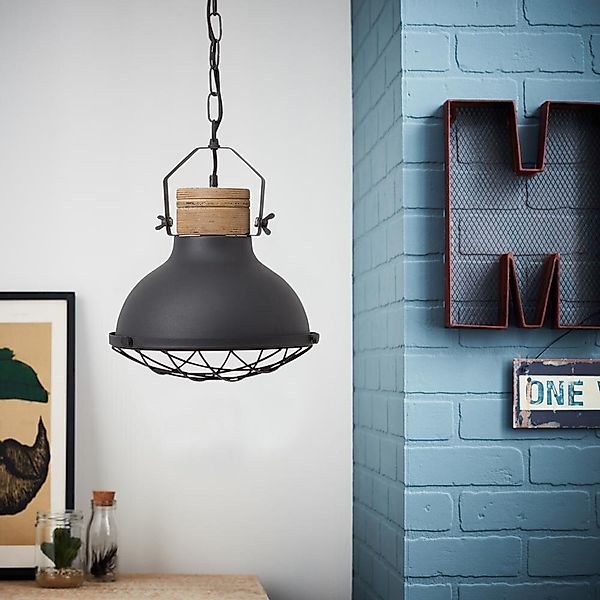 Pendelleuchte Emma in Schwarz und Natur E27 330mm günstig online kaufen