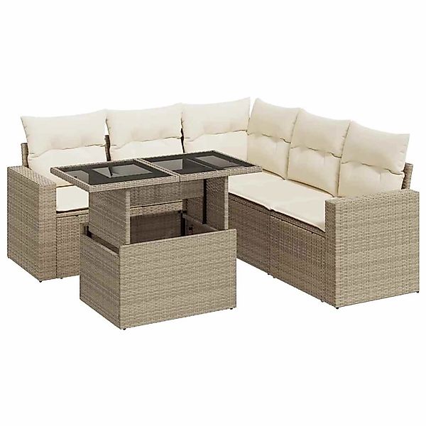 vidaXL 6-Tlg Garten-Sofagarnitur mit Kissen Beige Poly Rattan 3326319 günstig online kaufen