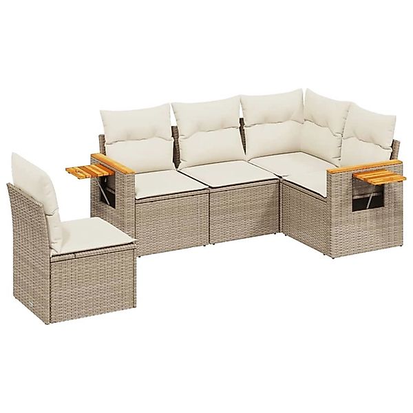 vidaXL 5-Tlg Garten-Sofagarnitur mit Kissen Beige Poly Rattan 3259216 günstig online kaufen