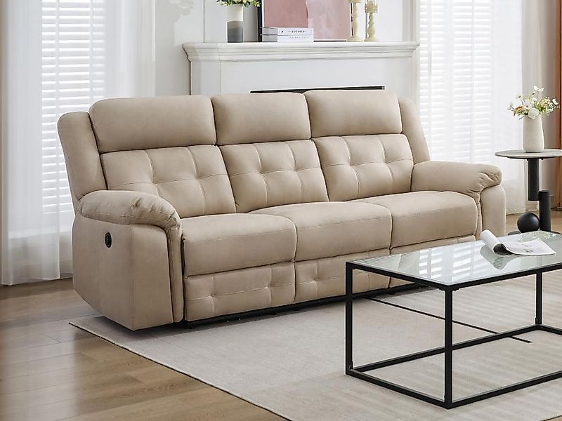 Relaxsofa 3-Sitzer elektrisch - Mikrofaser - Beige - ORTIANO günstig online kaufen