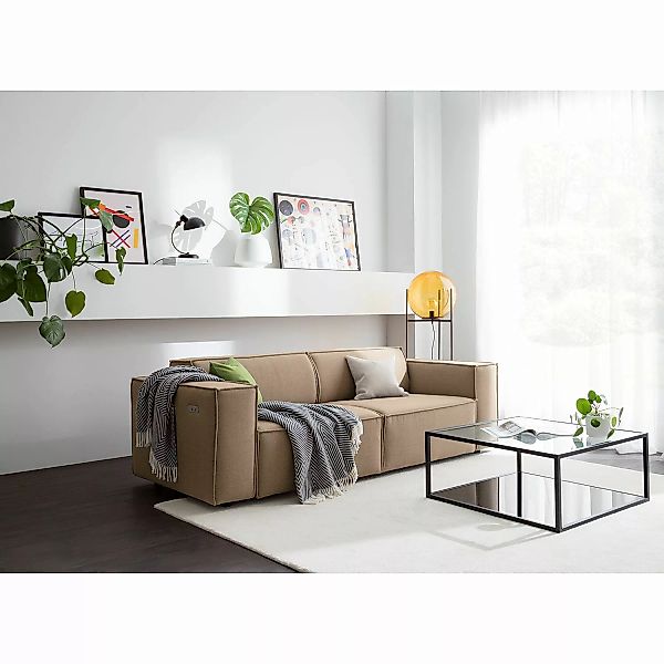 home24 Sofa Kinx 2,5-Sitzer Grau/Braun Webstoff 223x70x96 cm (BxHxT) Modern günstig online kaufen