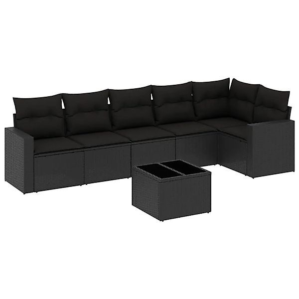 vidaXL 7-Tlg Garten-Sofagarnitur mit Kissen Schwarz Poly Rattan 3251332 günstig online kaufen