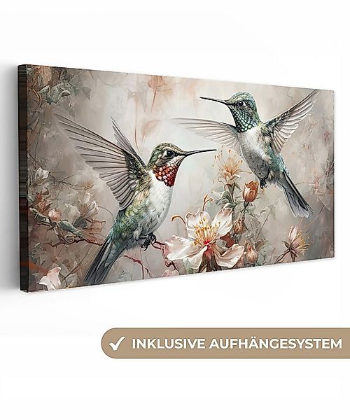 OneMillionCanvasses® Leinwandbild Panorama Kolibri - Vögel - Blumen - Pflan günstig online kaufen