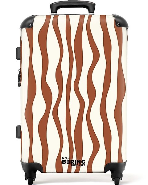 NoBoringSuitcases.com© Hartschalen-Trolley Braun mit weißen Wellenlinien günstig online kaufen