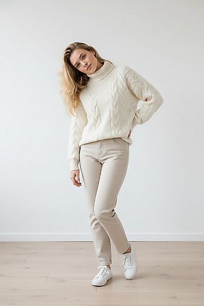 Zuckerwatte Rollkragenpullover Zopfstrick aus weicher Alpaka Merino Mischun günstig online kaufen