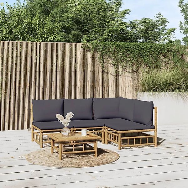 Vidaxl 5-tlg. Garten-lounge-set Mit Dunkelgrauen Kissen Bambus günstig online kaufen