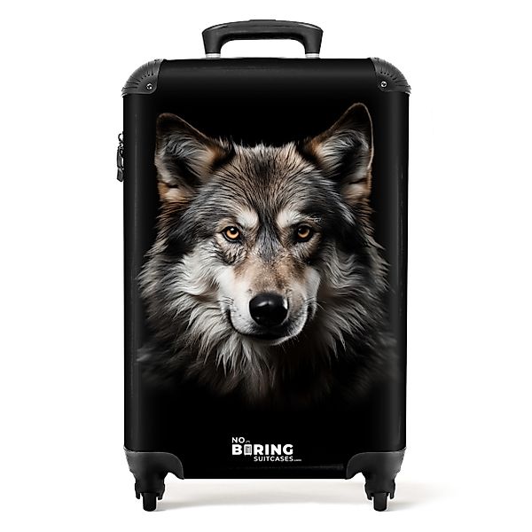 NoBoringSuitcases.com© Hartschalen-Trolley Wolfsporträt vor schwarzem Hinte günstig online kaufen