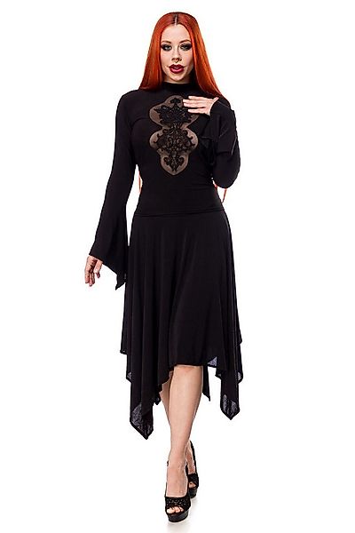 Ocultica Minikleid Schwarzes Gothic Kleid mit Spitzeneinsatz, Trompetenärme günstig online kaufen