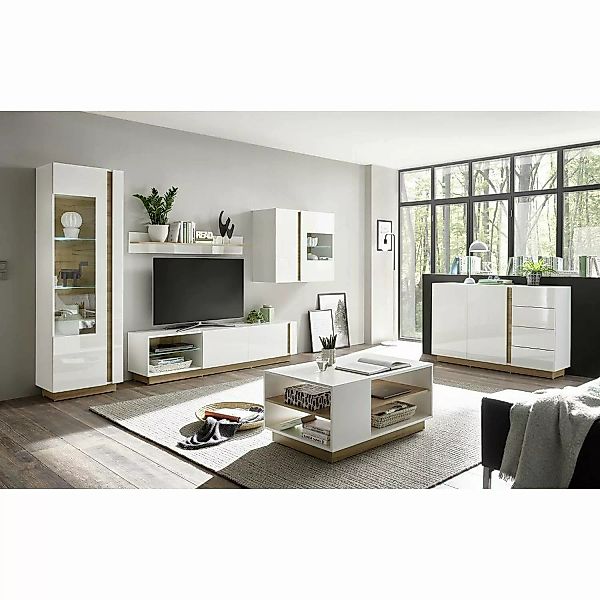 Wohnwand-Set mit Schubkastenkommode und Couchtisch CELLE-61 weiß Glanz mit günstig online kaufen