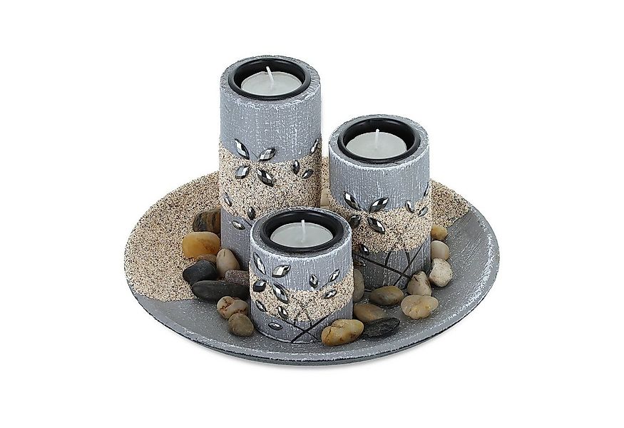 relaxdays Teelichthalter mit Tablett Teelichthalter Set mit Dekoschale günstig online kaufen
