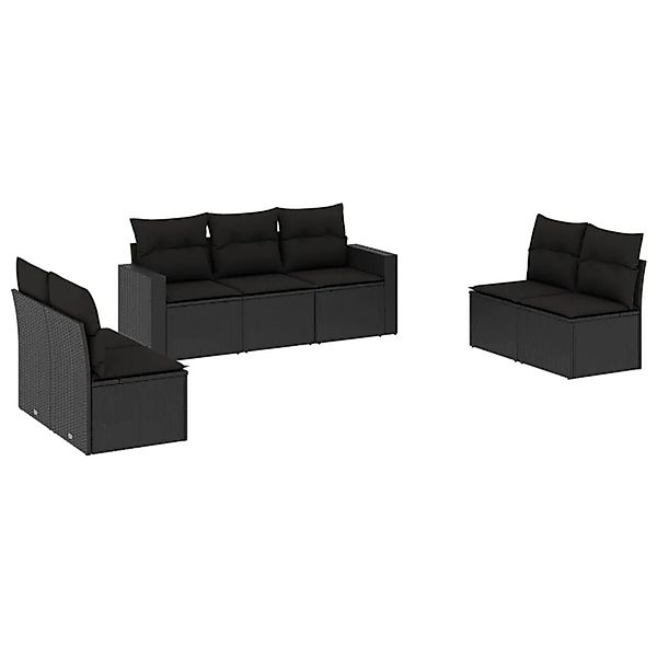 vidaXL 7-Tlg Garten-Sofagarnitur mit Kissen Schwarz Poly Rattan 3251162 günstig online kaufen