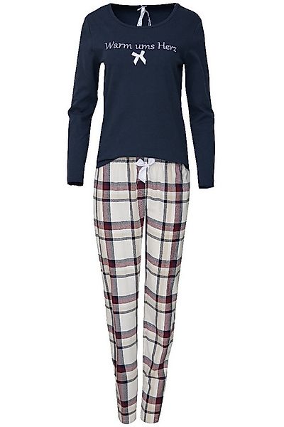 Louis & Louisa Schlafanzug Pyjama Damen - WARM UMS HERZ - dunkelblau/flanel günstig online kaufen