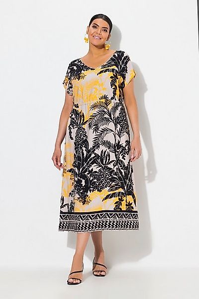 Ulla Popken Maxikleid Maxikleid Palmen V-Ausschnitt Tunnelzug ärmellos günstig online kaufen