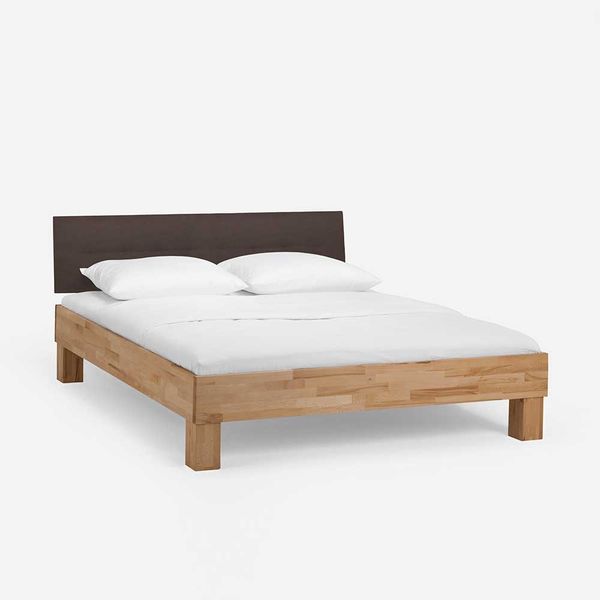 Doppelbett mit Polster in Dunkelbraun Kernbuche Massivholz (dreiteilig) günstig online kaufen