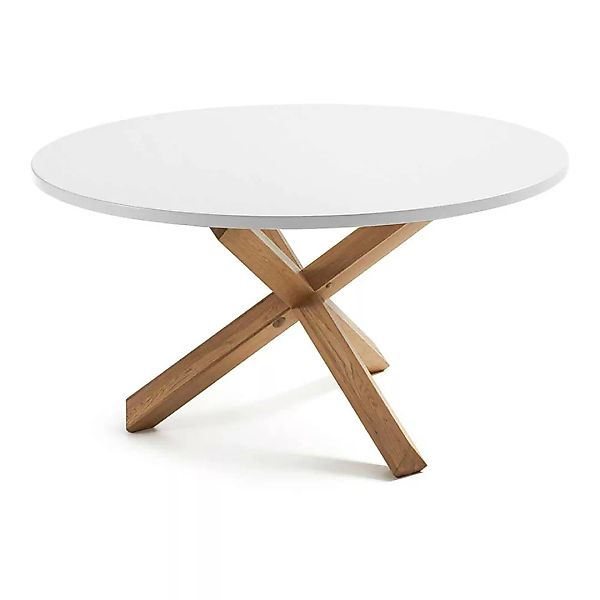 Küchentisch in Weiß und Eiche Masssivholz runder Tischplatte günstig online kaufen
