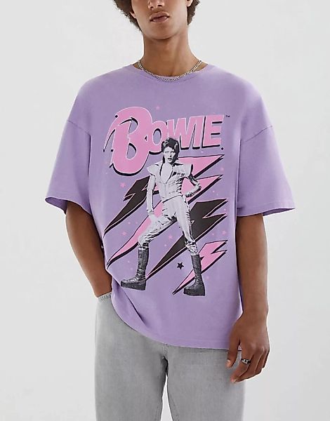 Pull&Bear – T-Shirt in Lila mit „Bowie“-Print günstig online kaufen