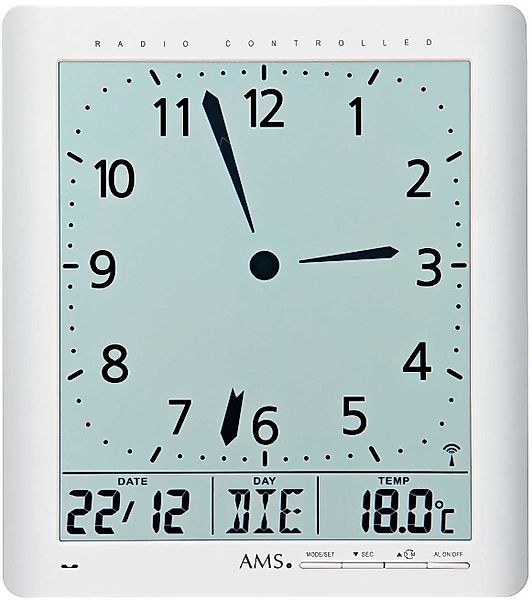 AMS Wanduhr Funkwanduhr Tischuhr Wochentag Temperatur günstig online kaufen