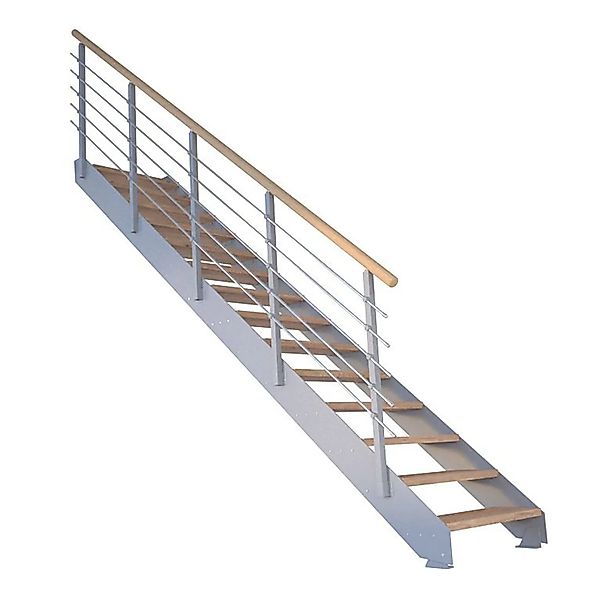 Treppe Kos 16 Stufen Eiche Rustik Natur 105 cm Metallgeländer Grau FSC® günstig online kaufen