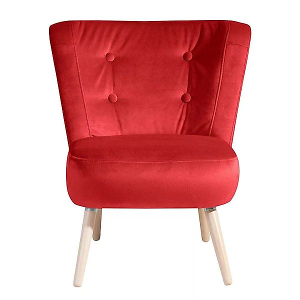 Samtvelours Sessel rot im Retrostil Vierfußgestell aus Holz günstig online kaufen