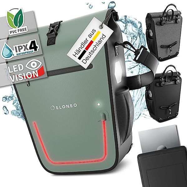 ELONEO Fahrradtasche für Laptop, wasserdicht mit LED, 25L, Mintgrün günstig online kaufen