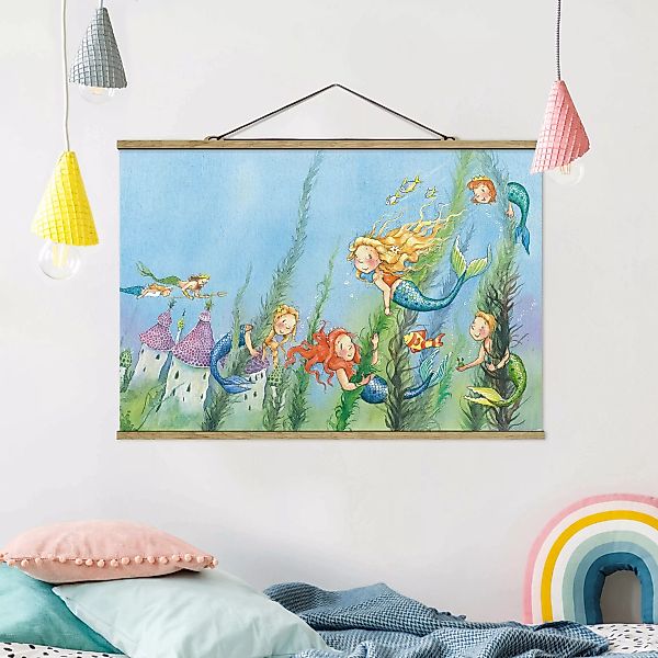Stoffbild Kinderzimmer mit Posterleisten - Querformat Matilda die Meerjungf günstig online kaufen