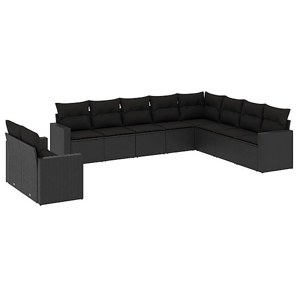 vidaXL 10-Tlg Garten-Sofagarnitur mit Kissen Schwarz Poly Rattan 3219155 günstig online kaufen