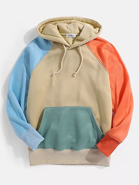 Herren Colorful Colorblock Patchwork Streetwear Känguru Taschen Hoodies günstig online kaufen