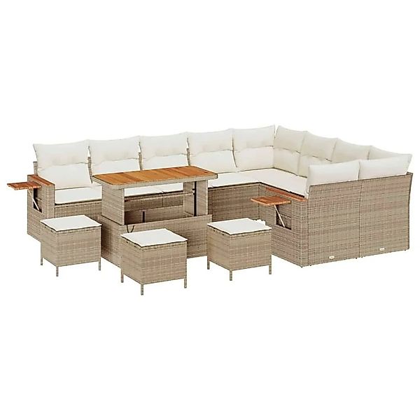 vidaXL Gartensofa-Set mit Kissen 14 Stk Beige und Creme Poly-Rattan 3365171 günstig online kaufen