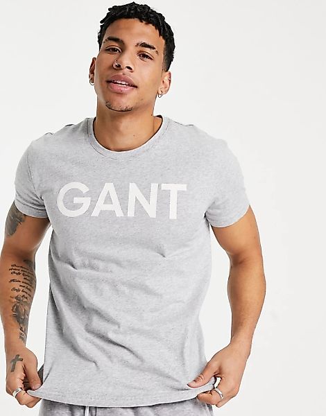 Gant – Graues T-Shirt mit Logo auf der Brust günstig online kaufen