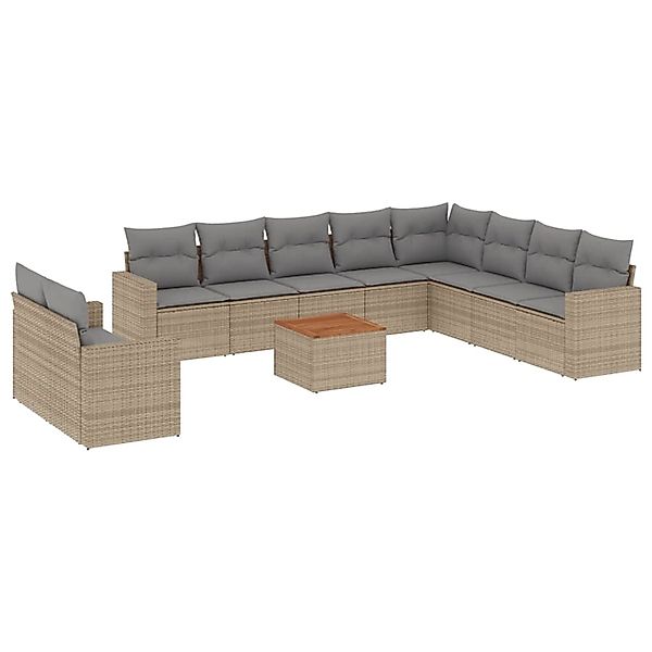 vidaXL 11-Tlg Garten-Sofagarnitur mit Kissen Beige Poly Rattan 3256528 günstig online kaufen