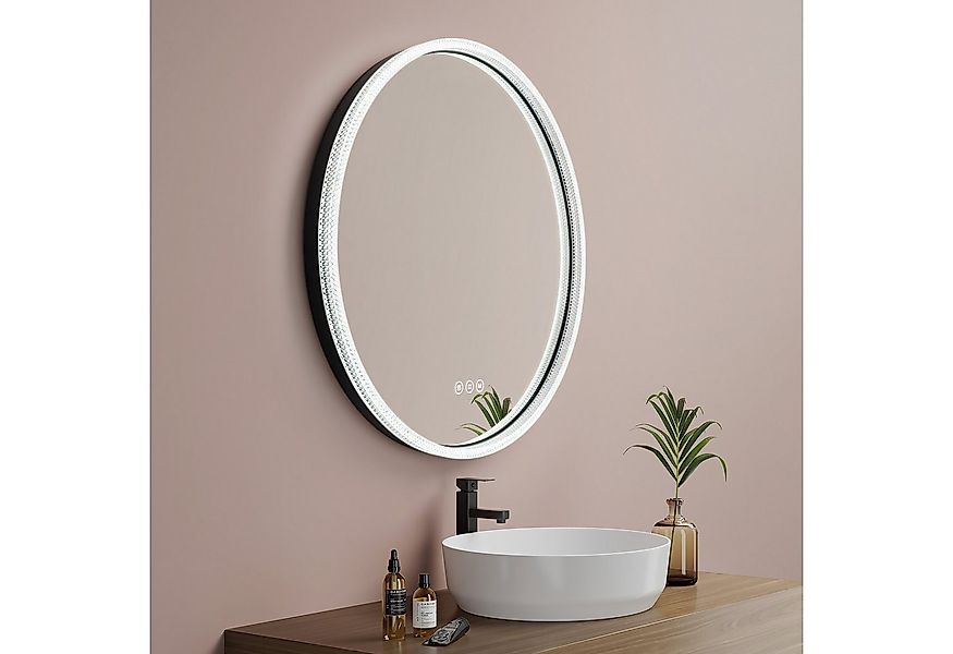 EMKE Badspiegel 60 cm LED Badezimmerspiegel 3 Lichtfarben Crystal-like Rahm günstig online kaufen