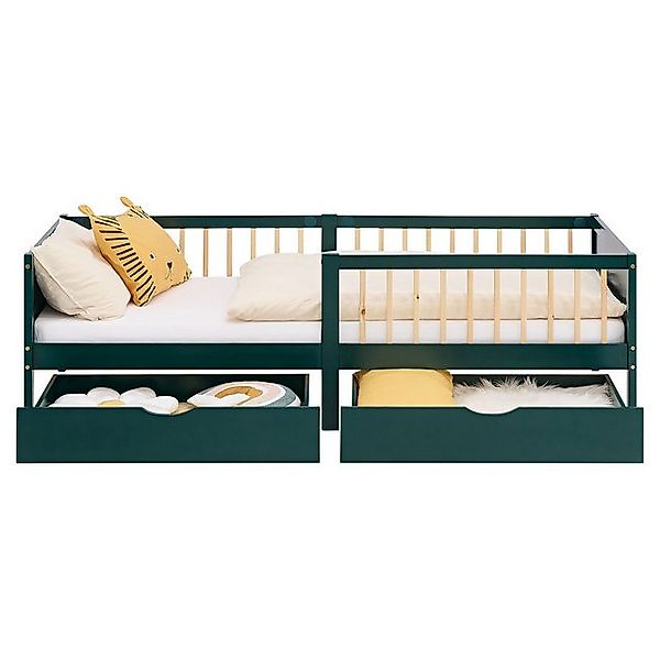 Homestyle4u Holzbett 90x200 Kinderbett 2 Bettkästen Rausfallschutz Einzelbe günstig online kaufen