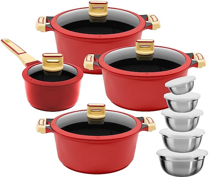 KING Topf-Set Set, Kochtopf 18/20/24 cm, Stieltopf 16 cm, Schüssel-Set, 18 günstig online kaufen