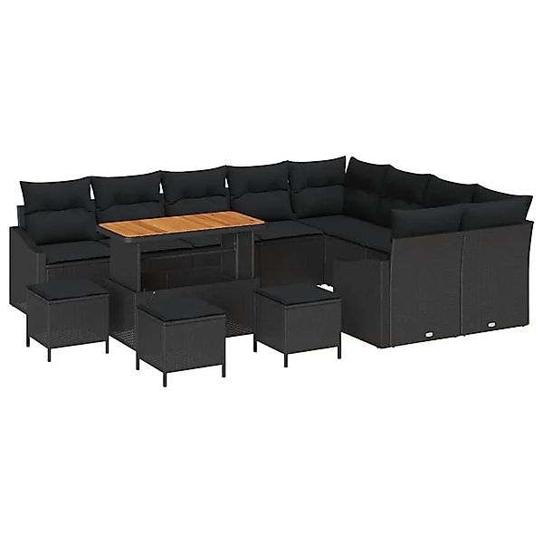 vidaXL Gartensofa-Set mit Kissen 13 Stk Schwarz Poly Rattan 3364649 günstig online kaufen
