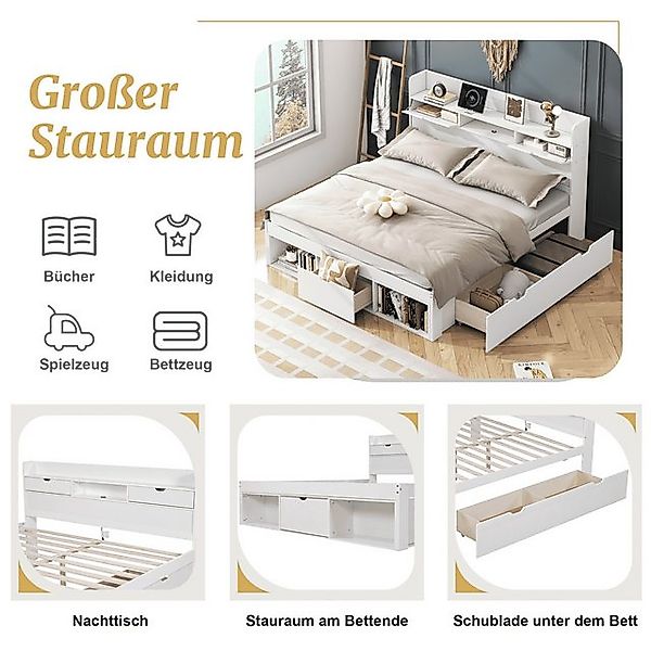 BlingBin Polsterbett Jugendbett Doppelbett mit USB-port, Schubladen und Sta günstig online kaufen