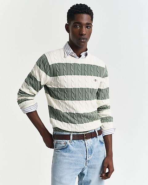 Gant Rundhalspullover STRIPED COTTON CABLE C-NECK günstig online kaufen