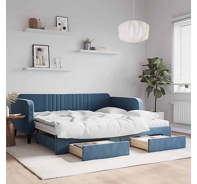 vidaXL Bett, Tagesbett Ausziehbar mit Schubladen Blau 100x200 cm Samt günstig online kaufen