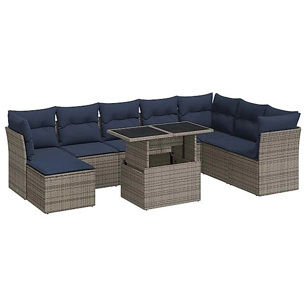 vidaXL 9-Tlg Garten-Sofagarnitur mit Kissen Grau Poly Rattan Akazie 3326212 günstig online kaufen
