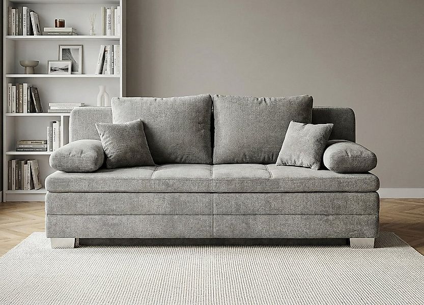 Die Möbelfundgrube® Schlafsofa LINDAU hellgrau 203 cm DAUERSCHLÄFER mit Bet günstig online kaufen